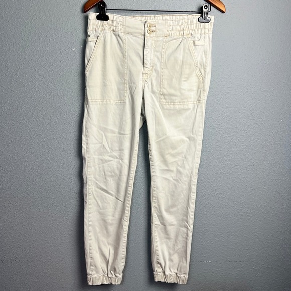 American Eagle Khaki Y2K Joggers Stretch Casual Pants Elastic Waist Size 8 Short - Picture 1 of 10